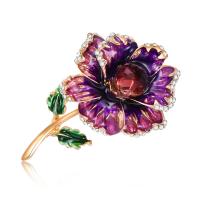 Tibetan Style Brooches, Flower, gold color plated, for woman & enamel & with rhinestone, lead & cadmium free, 36x55mm, Sold By PC