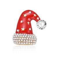 Zinc Alloy Brooch Christmas Hat gold color plated Christmas jewelry & for woman & enamel & with rhinestone lead & cadmium free Sold By PC