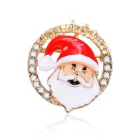 Zinc Alloy Brooch Santa Claus gold color plated Christmas jewelry & for woman & enamel & with rhinestone lead & cadmium free Sold By PC