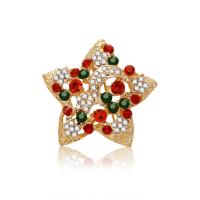 Zink Alloy Brosch, Star, guldfärg pläterade, Julen smycken & för kvinna & med strass, leda & kadmiumfri, 35x35mm, Säljs av PC