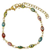 Roestvrij staal Armband, Boze oog, gold plated, uniseks & glazuur, 11x4mm, Per verkocht Ca 8 inch Strand