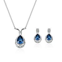 Zinc Alloy Jewelry Set earring & necklace with Crystal with 2.5lnch extender chain Teardrop silver color plated bar chain & micro pave cubic zirconia & for woman & faceted & hollow nickel lead & cadmium free  Length Approx 17.3 Inch Sold By Set