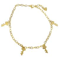 Stainless Steel Jewelry Bracelet, with 2Inch extender chain, Key, gold color plated, charm bracelet & oval chain & for woman, 6.5x12mm, 4.5x3mm, Length:Approx 8 Inch, 10Strands/Lot, Sold By Lot