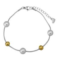 Stainless Steel Armbånd, med Glass Pearl, med 1.5Inch extender kæde, forgyldt, slange kæde & for kvinde, 5.5x6mm, 8x8mm, 1mm, Længde Ca. 7 inch, 10Strands/Lot, Solgt af Lot