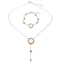 Stainless Steel Jewelry Set bracelet & necklace with Glass Pearl with 2Inch 1Inch extender chain plated oval chain & for woman 75mm 1.5mm  Length Approx 17 Inch Approx 7 Inch Sold By Set