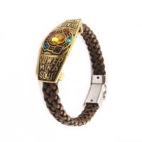 Tibetan Style Bangle, with Faux Leather, antique gold color plated, Unisex & with rhinestone, Sold Per Approx 9 Inch Strand