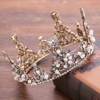 Bridal Tiaras, Tibetan Style, with ABS Plastic Pearl, antique gold color plated, for bridal & with rhinestone, lead & cadmium free, 70x135mm, Sold By PC