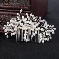 Bridal Decorative Hair Comb, Tibetan Style, with Silk Flower & ABS Plastic Pearl & Crystal, silver color plated, for bridal & faceted, lead & cadmium free, 150x100mm, Sold By PC