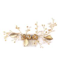 Bridal Decorative Hair Comb Zinc Alloy with ABS Plastic Pearl & Crystal gold color plated for bridal & faceted & with rhinestone lead & cadmium free Sold By PC