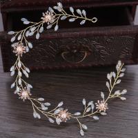 Zinc Alloy Headband with ABS Plastic Pearl & Crystal gold color plated for bridal & faceted & with rhinestone lead & cadmium free Sold By PC