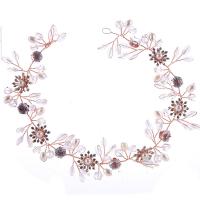 Tibetan Style Headband, with ABS Plastic Pearl & Crystal, rose gold color plated, for bridal & faceted & with rhinestone, lead & cadmium free, 30x330mm, Sold By PC