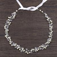 alliage de zinc Bandeau, avec Plastique ABS perle & ruban de velventine & cristal, Placage de couleur argentée, pour mariée & facettes, sans plomb et cadmium, 490mm, Vendu par PC