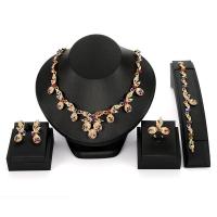 Tibetan Style Jewelry Sets, finger ring & bracelet & earring & necklace, gold color plated, for woman & with rhinestone, nickel, lead & cadmium free, 30x28mm, 37mm, 15x32mm, 45x45mm, US Ring Size:6.5-8, Length:Approx 6.7 Inch, Approx 17.7 Inch, Sold By Set