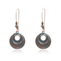 Zinc Alloy Drop Earrings Flat Round plated copper green for woman nickel lead & cadmium free Sold By Pair