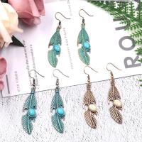 Zinc Alloy Drop Earring with Turquoise Leaf plated for woman nickel lead & cadmium free Sold By Pair