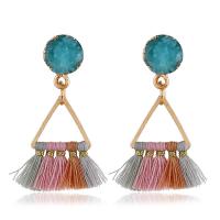 Zinc Alloy Tassel Earring with Nylon Cord & Resin stainless steel post pin Triangle gold color plated for woman lead & cadmium free Sold By Pair