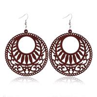 Wood Earring iron earring hook Round & for woman & hollow Sold By Pair