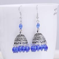 Zinc Alloy Tassel Earring with Crystal iron earring hook antique silver color plated for woman & faceted lead & cadmium free Sold By Pair