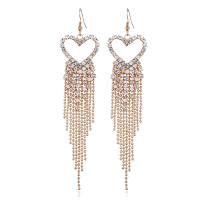 Brass Tassel Earring, Heart, plated, for woman & with rhinestone, more colors for choice, nickel, lead & cadmium free, 22x100mm, Sold By Pair