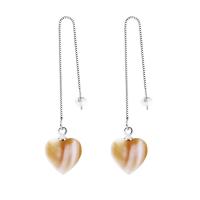 925 Sterling Silver Thread Through Earrings with Yellow Shell Heart box chain & for woman Sold By Pair