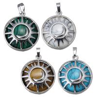 Brass Pendant with Gemstone Flat Round silver color plated Approx Sold By PC