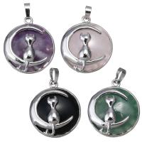 Brass Pendant with Gemstone Flat Round silver color plated Approx Sold By PC