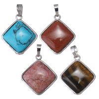 Brass Pendant with Gemstone Rhombus silver color plated Approx Sold By PC
