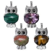 Mässing Pendel Inställnings, med Ädelsten, Owl, silver pläterad, olika material för val & med strass, 26x45x9mm, Hål:Ca 4x6mm, Innerdiameter:Ca 2mm, Säljs av PC