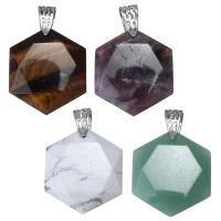 Brass Pendant, with Gemstone, Hexagon, silver color plated, different materials for choice, 28x32x11mm, Hole:Approx 6x8mm, Sold By PC