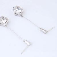 Brass Drop Earring, platinum plated, for woman & with cubic zirconia, nickel, lead & cadmium free, 50x11mm, Sold By Pair