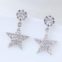 Cubic Zirconia Micro Pave Brass Earring, Star, platinum plated, micro pave cubic zirconia & for woman, nickel, lead & cadmium free, 20x12mm, Sold By Pair