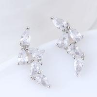 Brass Drop Earring platinum plated for woman & with cubic zirconia nickel lead & cadmium free Sold By Pair