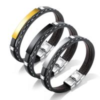 PU Leather Bracelet, with Titanium Steel, plated, Double Layer & punk style & for man, more colors for choice, Sold Per Approx 8 Inch Strand