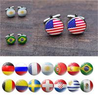 Zinc Alloy Cufflinks with Glass Flat Round silver color plated national flag design & time gem jewelry & Unisex & decal lead & cadmium free Sold By Pair
