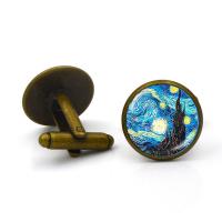Tibetan Style Cufflinks, with Glass, Flat Round, plated, time gem jewelry & Unisex & decal, more colors for choice, lead & cadmium free, 18x17mm, Sold By Pair