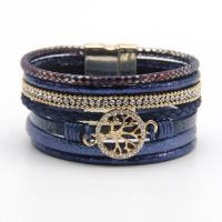 PU Leather Bracelet with Zinc Alloy Tree gold color plated multilayer & punk style & Unisex & anti-fatigue & with rhinestone & hollow nickel lead & cadmium free 35mm Sold Per Approx 7.5 Inch Strand