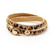 PU Leather Bracelet, with Tibetan Style, gold color plated, Double Layer & folk style & anti-fatigue & adjustable & different designs for choice, nickel, lead & cadmium free, 15mm, Sold Per Approx 15 Inch Strand