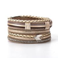PU Leather Bracelet, with Tibetan Style, silver color plated, multilayer & Bohemian style & Unisex & with rhinestone, more colors for choice, nickel, lead & cadmium free, 35mm, Sold Per Approx 7.5 Inch Strand