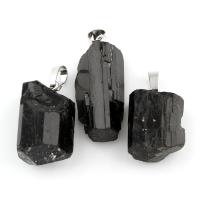 Schorl Pendant, with brass bail, Nuggets, different size for choice, black, 19x24x13-15x35x13mm, Hole:Approx 5x9mm, Sold By PC