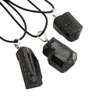 Schorl Necklace, with brass bail & PU Leather Cord, with 50mm extender chain, Nuggets, Unisex, black, 19x24x13-15x35x13mm, Sold Per Approx 17.3 Inch Strand