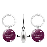 Fashion Time Gem Keychain Key Ring, Tibetan Style, with Glass, Flat Round, silver color plated, time gem jewelry & Unisex & different designs for choice & decal, lead & cadmium free, 30mm, Sold By PC