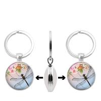 Fashion Time Gem Keychain Key Ring, Tibetan Style, with Glass, Flat Round, silver color plated, time gem jewelry & Unisex & different designs for choice & decal, lead & cadmium free, 30mm, Sold By PC