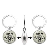 Fashion Time Gem Keychain Key Ring Zinc Alloy with Glass Flat Round silver color plated time gem jewelry & Unisex & decal lead & cadmium free 30mm Sold By PC