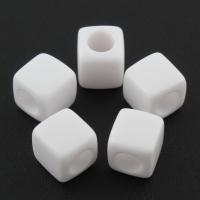 Opaque Acrylic Beads Square & solid color white Sold By Bag