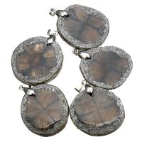 Impression Jasper Pendant with Brass Flat Round silver color plated 31-34x41- Approx Sold By Lot