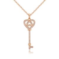 Cubic Zircon Micro Pave Brass Necklace Key plated oval chain & micro pave cubic zirconia & for woman nickel lead & cadmium free Sold Per Approx 17.7 Inch Strand