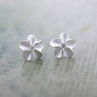 925 Sterling Silver Stud Earrings Flower for woman & with cubic zirconia 10mm Sold By Pair