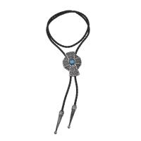 Zinc Alloy Sweater Necklace with PU Leather & Impression Jasper Cross antique silver color plated Unisex nickel lead & cadmium free 47mm Sold Per Approx 35 Inch Strand
