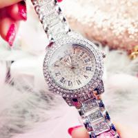 Damen Armbanduhr, Edelstahl, mit Glas, flache Runde, plattiert, für Frau & wasserdicht & mit Strass, keine, 31x7mm, Länge:ca. 8.6 ZollInch, verkauft von PC