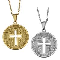 Stainless Steel Jewelry Necklace with 1.5Inch extender chain Flat Round plated with cross pattern & oval chain & with letter pattern & for woman 2mm Sold Per Approx 17 Inch Strand